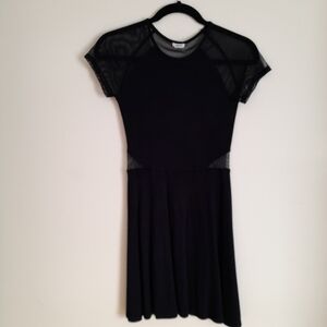 Black Fit and Flare Mini Dress with Short Raglan Mesh Sleeves